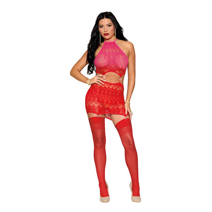 DREAMGIRL GARTER TEDDY WITH HEART DETAILS PINK/RED O/S