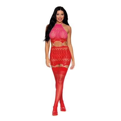 DREAMGIRL GARTER TEDDY WITH HEART DETAILS PINK/RED O/S