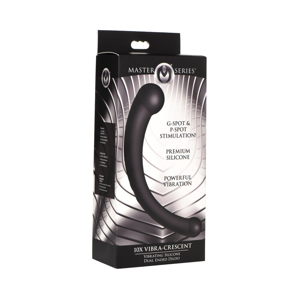 MASTER SERIES 10X VIBRA-CRESCENT VIBRATING SILICONE DUAL ENDED DILDO BLACK