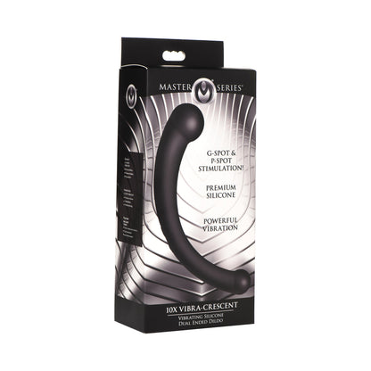 MASTER SERIES 10X VIBRA-CRESCENT VIBRATING SILICONE DUAL ENDED DILDO BLACK