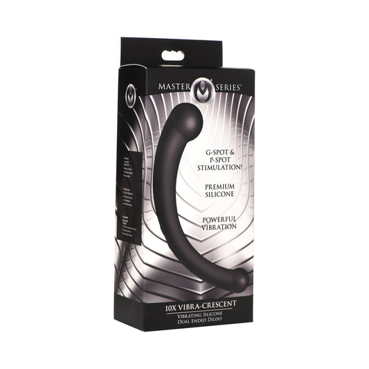 MARCAS XR - SERIE MAESTRA VIBRA-CRESCENT 10X DILDO VIBRADOR DE SILICONA DE DOBLE EXTREMO NEGRO