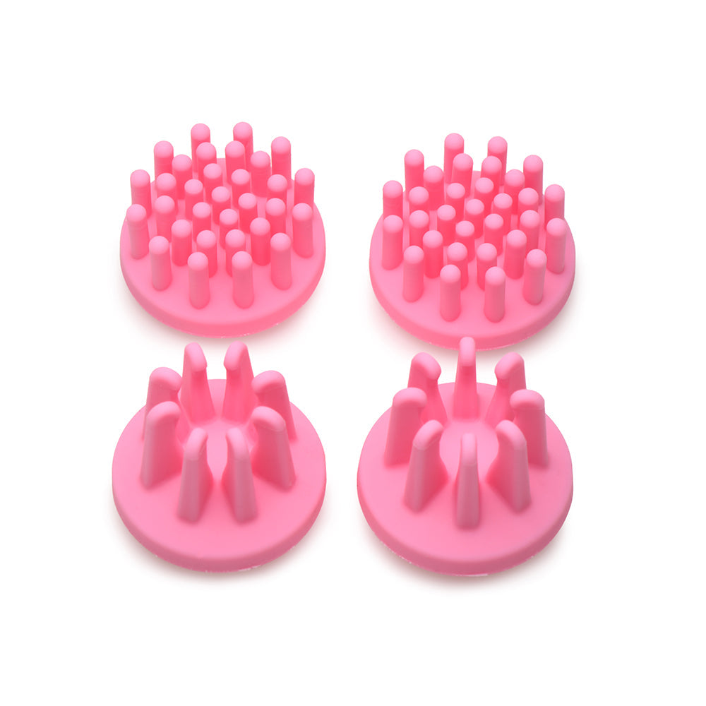 SIZE MATTERS 10X ROTATING SILICONE NIPPLE SUCKERS WITH 4 ATTACHMENTS PINK