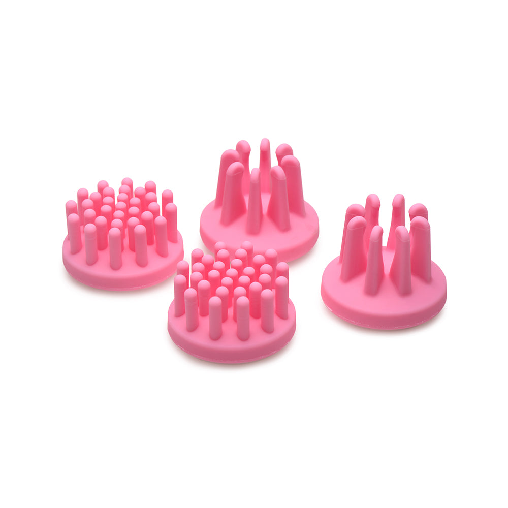 SIZE MATTERS 10X ROTATING SILICONE NIPPLE SUCKERS WITH 4 ATTACHMENTS PINK