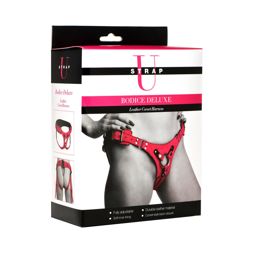 XR BRANDS - STRAP U BODICE DELUXE LEATHER CORSET HARNESS PINK