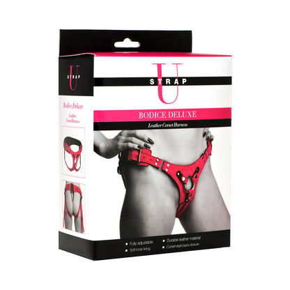 XR BRANDS - STRAP U BODICE DELUXE LEATHER CORSET HARNESS PINK