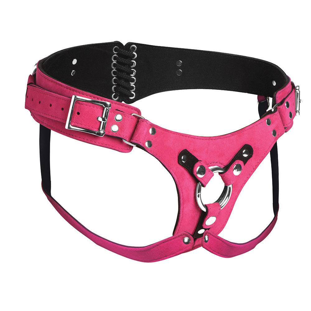 XR BRANDS - STRAP U BODICE DELUXE LEATHER CORSET HARNESS PINK