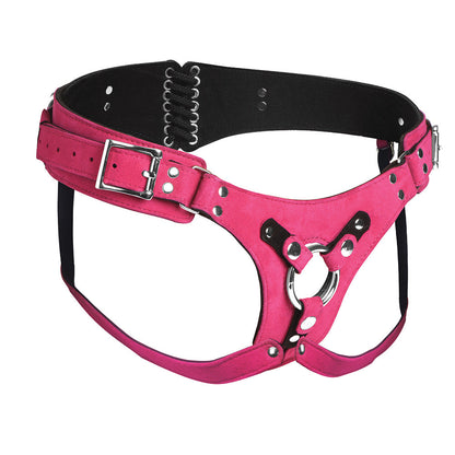 XR BRANDS - STRAP U BODICE DELUXE LEATHER CORSET HARNESS PINK
