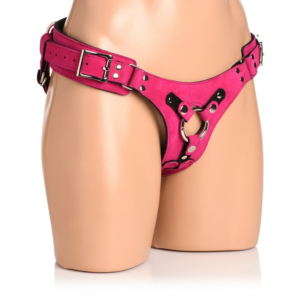 XR BRANDS - STRAP U BODICE DELUXE LEATHER CORSET HARNESS PINK