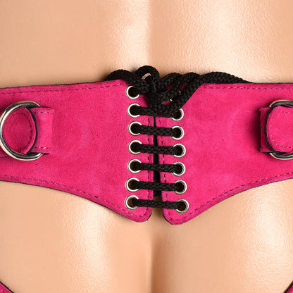 XR BRANDS - STRAP U BODICE DELUXE LEATHER CORSET HARNESS PINK