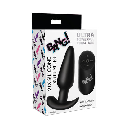 XR BRANDS - BANG! 21X VIBRATING SILICONE BUTT PLUG WITH REMOTE CONTROL BLACK
