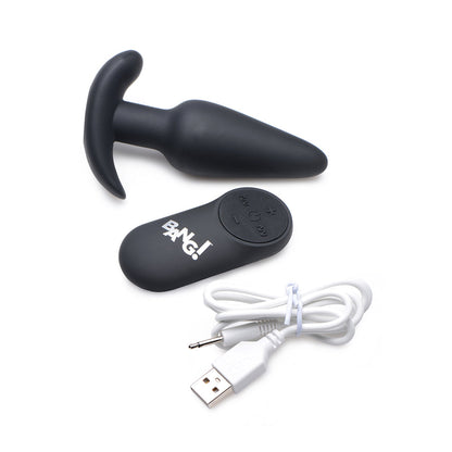 XR BRANDS - BANG! 21X VIBRATING SILICONE BUTT PLUG WITH REMOTE CONTROL BLACK