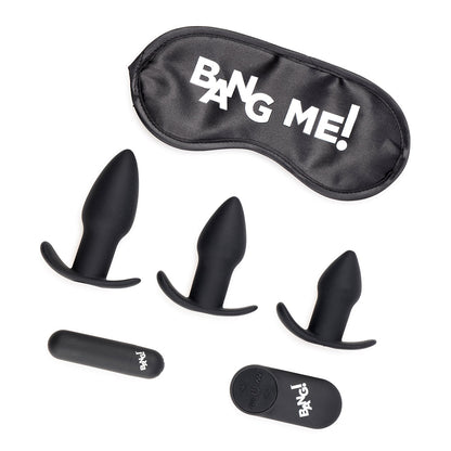 BANG! BACKDOOR ADVENTURE 3-PIECE BUTT PLUG SET, BULLET & BLINDFOLD KIT BLACK