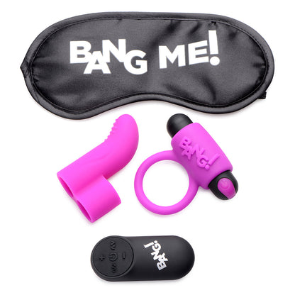 BANG! COUPLE''S LOVE RING, FINGER VIBE, BULLET & BLINDFOLD KIT PURPLE