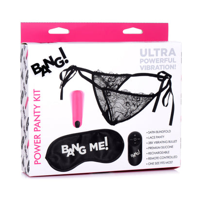 BANG! POWER PANTY LACE PANTIES, BULLET, & BLINDFOLD KIT PINK