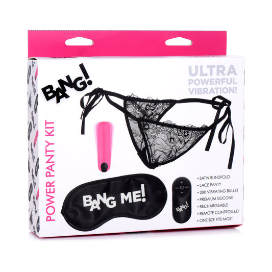 XR BRANDS - BANG! POWER PANTY LACE PANTIES, BULLET, & BLINDFOLD KIT PINK
