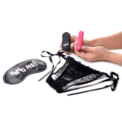BANG! POWER PANTY LACE PANTIES, BULLET, & BLINDFOLD KIT PINK