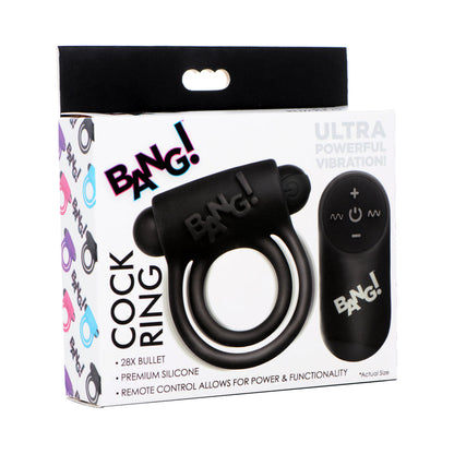 BANG! SILICONE COCK RING & BULLET WITH REMOTE CONTROL BLACK