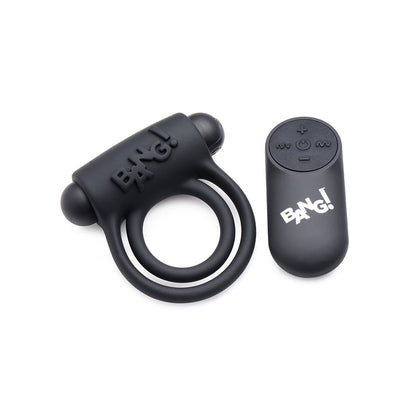 BANG! SILICONE COCK RING & BULLET WITH REMOTE CONTROL BLACK