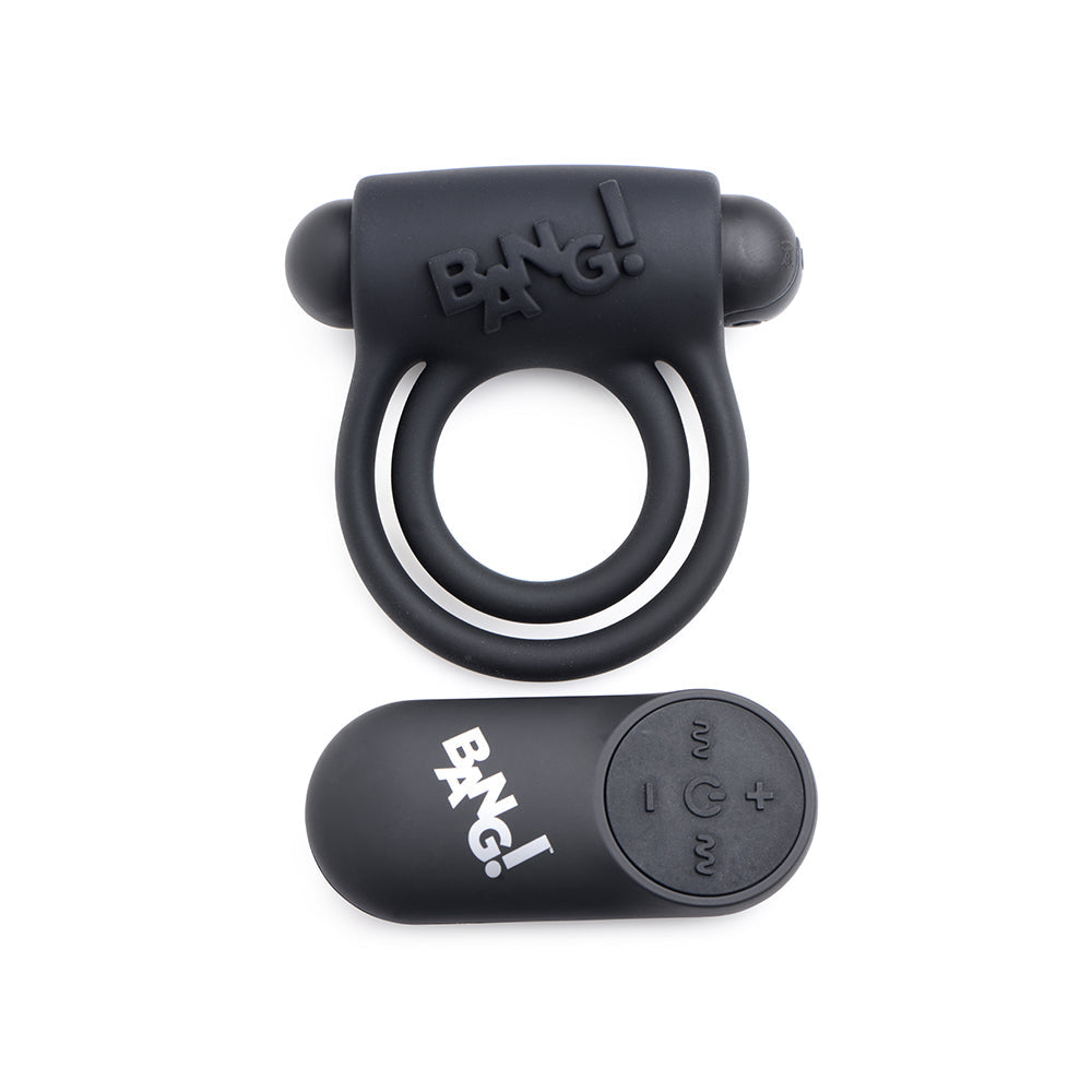 BANG! SILICONE COCK RING & BULLET WITH REMOTE CONTROL BLACK