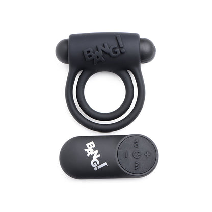 BANG! SILICONE COCK RING & BULLET WITH REMOTE CONTROL BLACK