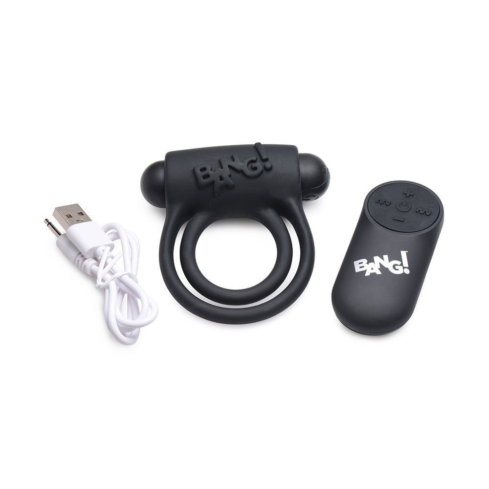 BANG! SILICONE COCK RING & BULLET WITH REMOTE CONTROL BLACK