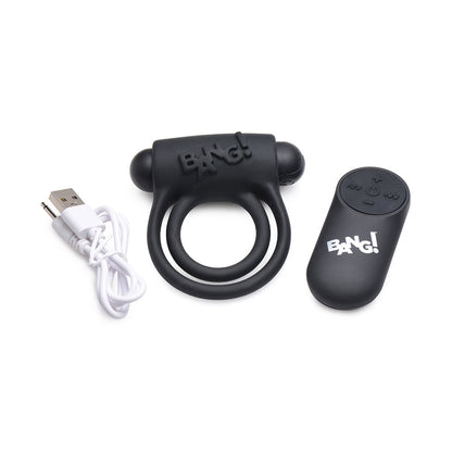 BANG! SILICONE COCK RING & BULLET WITH REMOTE CONTROL BLACK