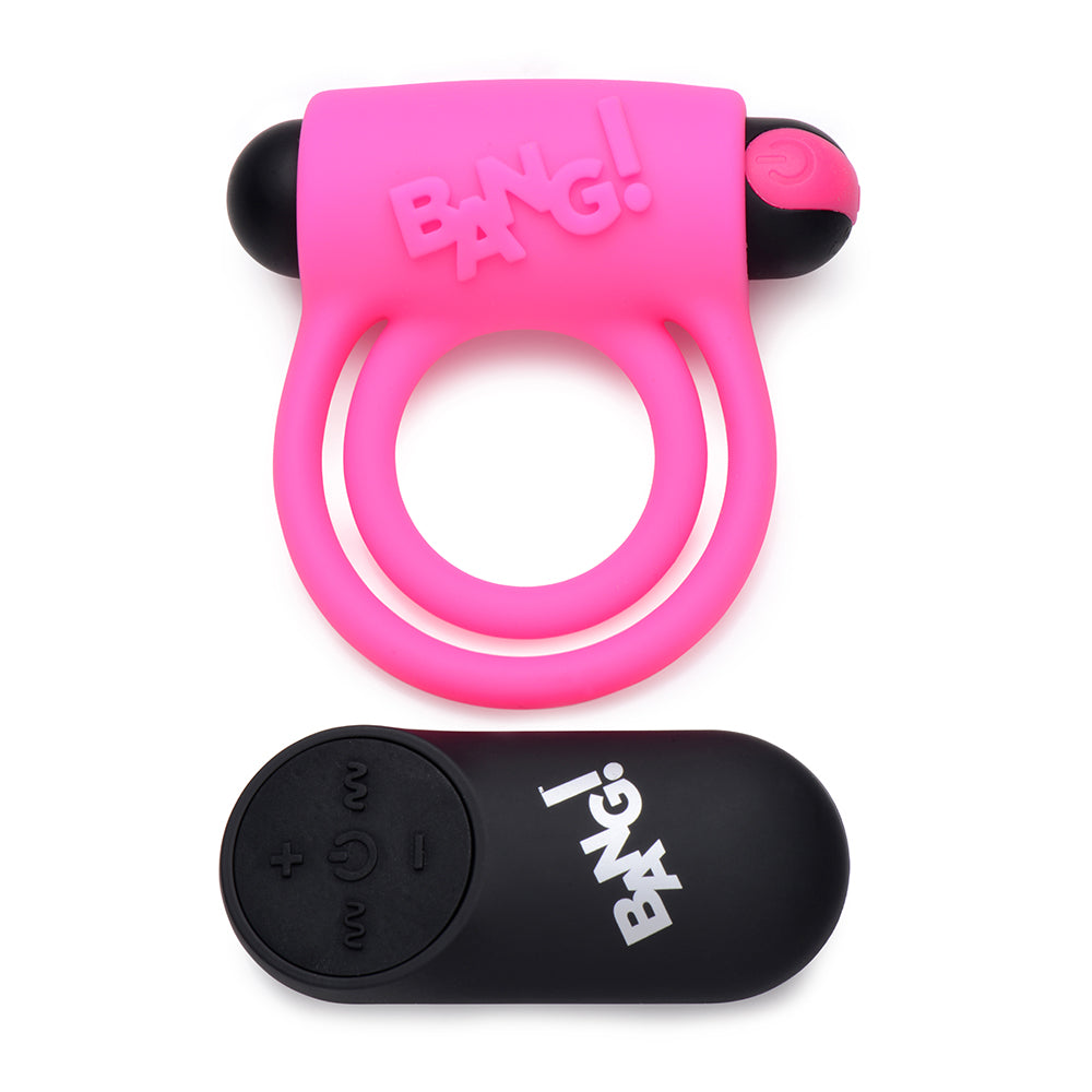 BANG! SILICONE COCK RING & BULLET WITH REMOTE CONTROL PINK