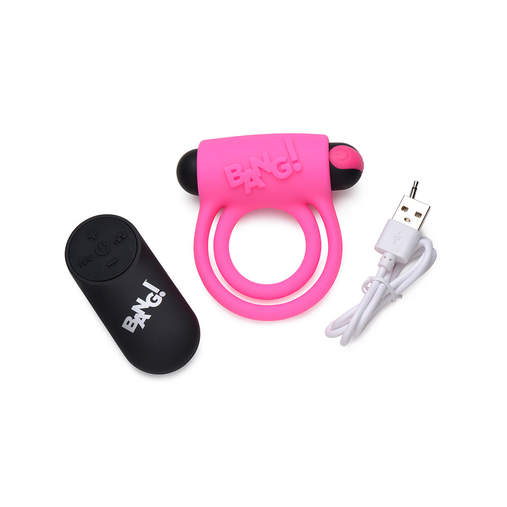 BANG! SILICONE COCK RING & BULLET WITH REMOTE CONTROL PINK