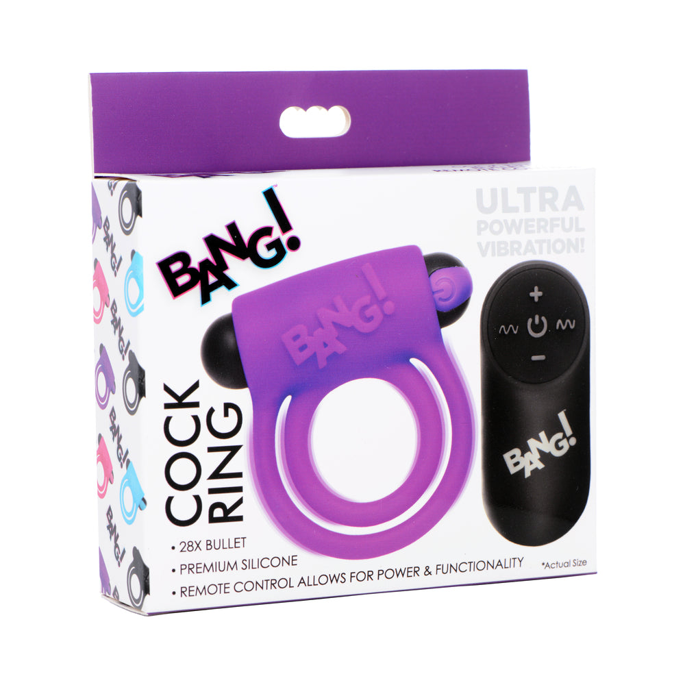 BANG! SILICONE COCK RING & BULLET WITH REMOTE CONTROL PURPLE