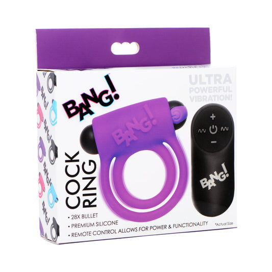 BANG! SILICONE COCK RING & BULLET WITH REMOTE CONTROL PURPLE