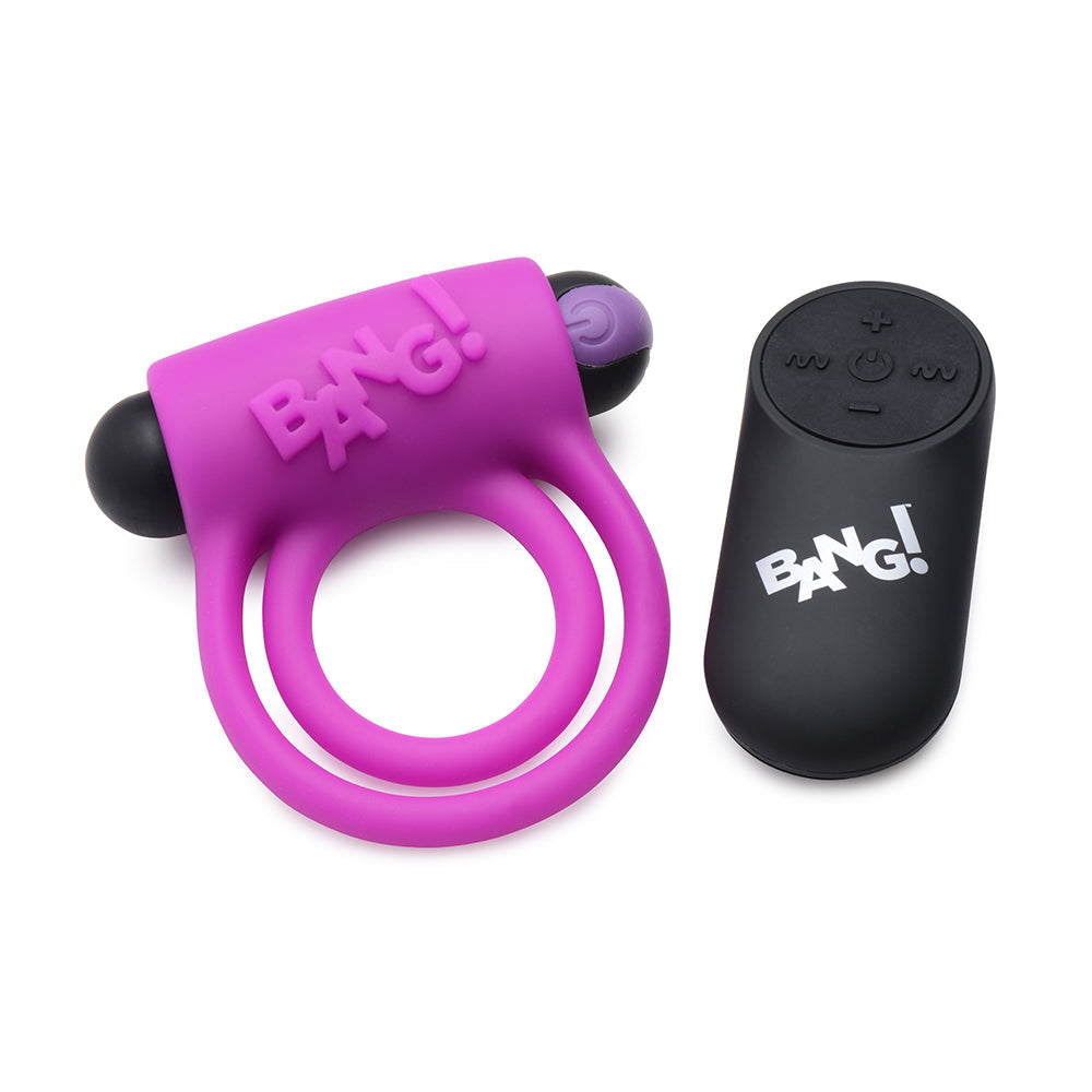 BANG! SILICONE COCK RING & BULLET WITH REMOTE CONTROL PURPLE