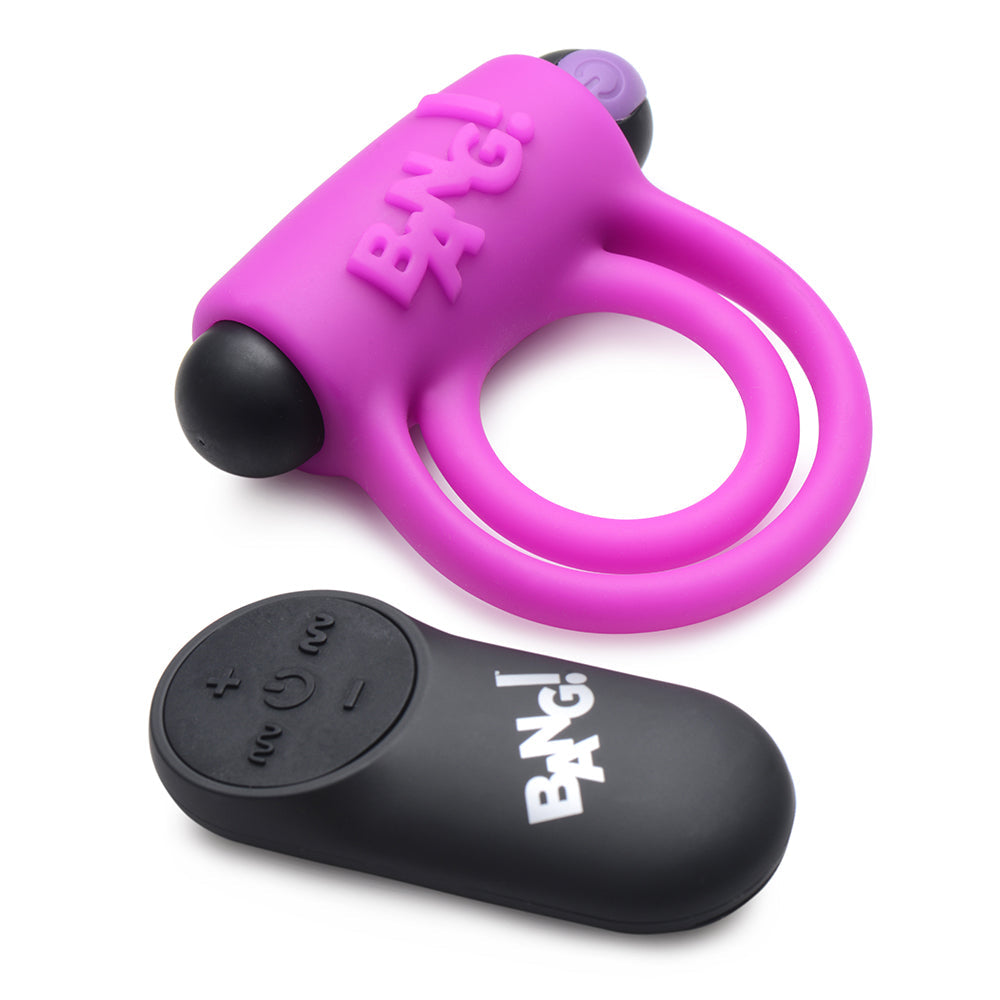 BANG! SILICONE COCK RING & BULLET WITH REMOTE CONTROL PURPLE
