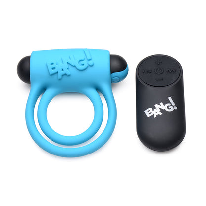 BANG! SILICONE COCK RING & BULLET WITH REMOTE CONTROL BLUE