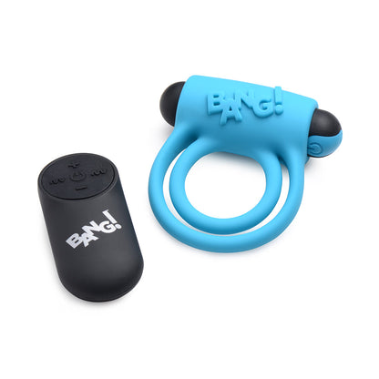 BANG! SILICONE COCK RING & BULLET WITH REMOTE CONTROL BLUE