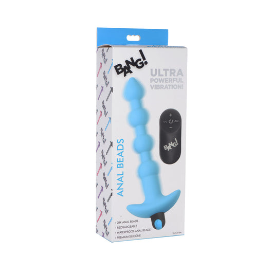 XR BRANDS - BANG! VIBRATING SILICONE ANAL BEADS & REMOTE CONTROL BLUE