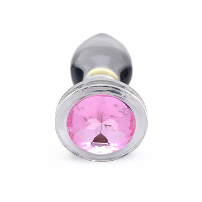 BOOTY SPARKS PINK GEM GLASS ANAL PLUG SMALL