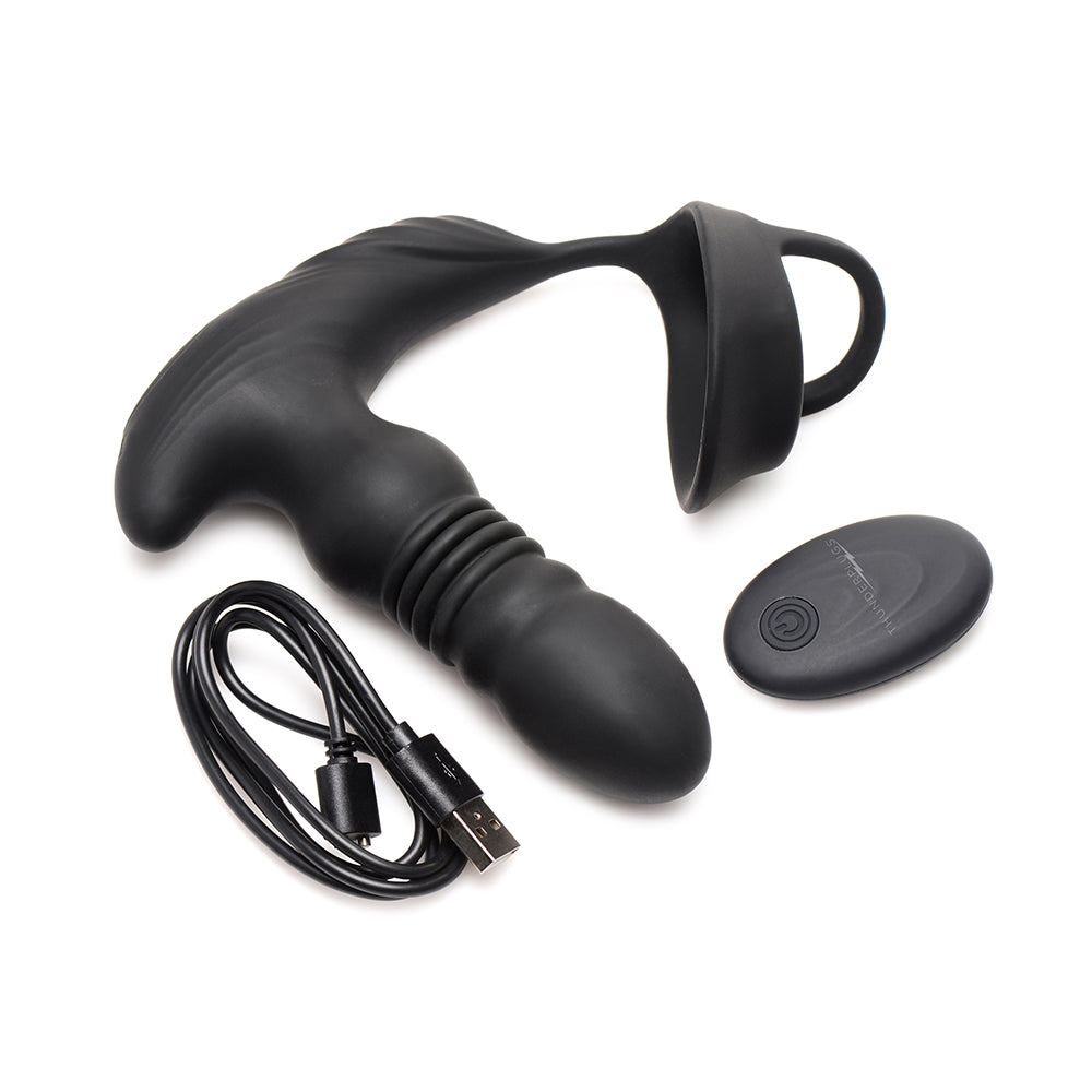THUNDERPLUGS 10X THRUSTING SILICONE VIBRATOR WITH COCK & BALL STRAP & REMOTE