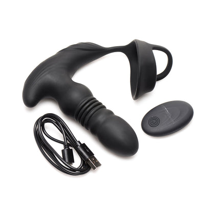 THUNDERPLUGS 10X THRUSTING SILICONE VIBRATOR WITH COCK & BALL STRAP & REMOTE
