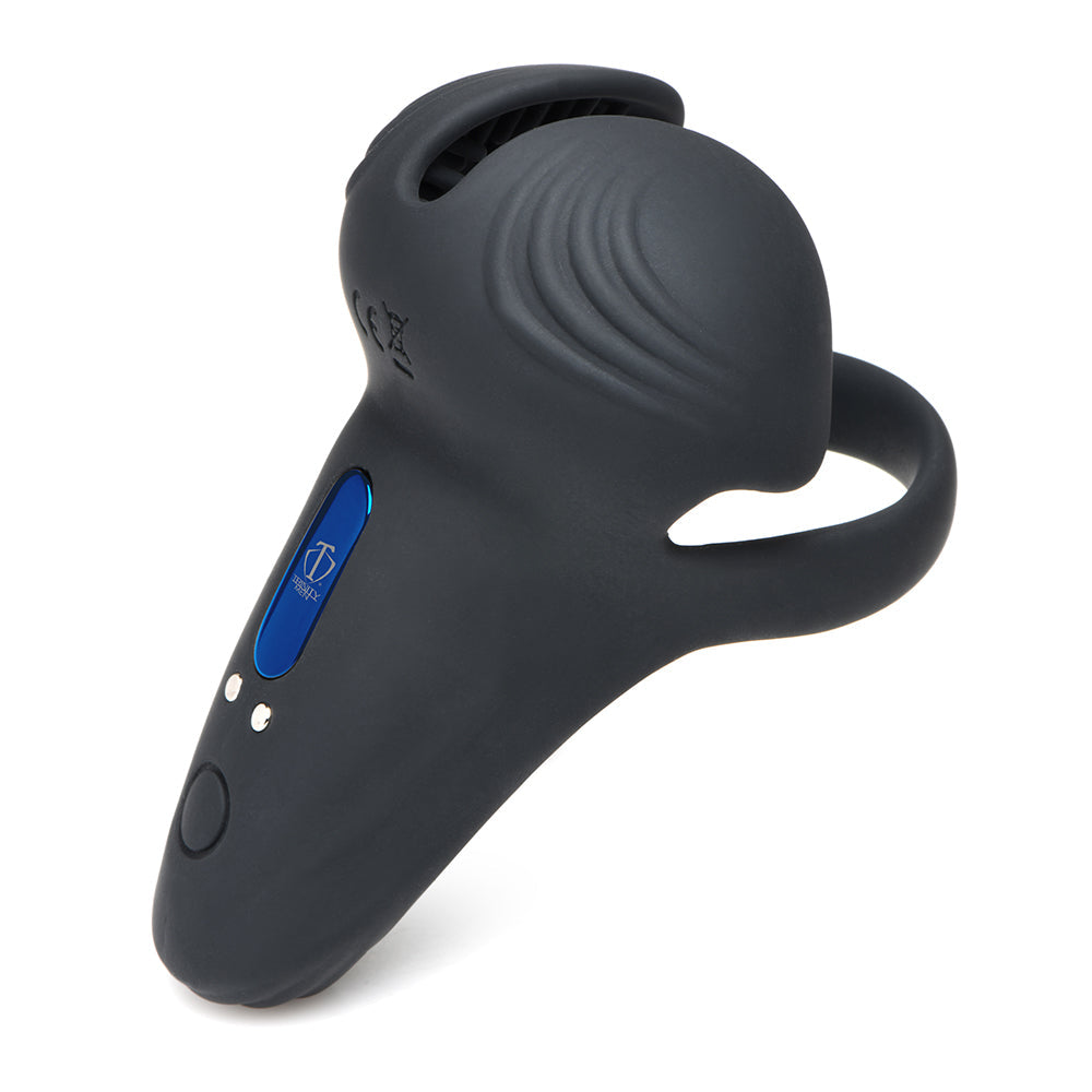 TRINITY MEN 10X SILICONE COCK & BALL RING WITH TAINT STIM AND REMOTE CONTROL