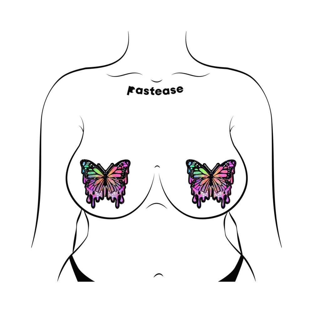 PASTEASE BUTTERFLY MELT TRIPPY GLITTER RAINBOW NIPPLE PASTIES