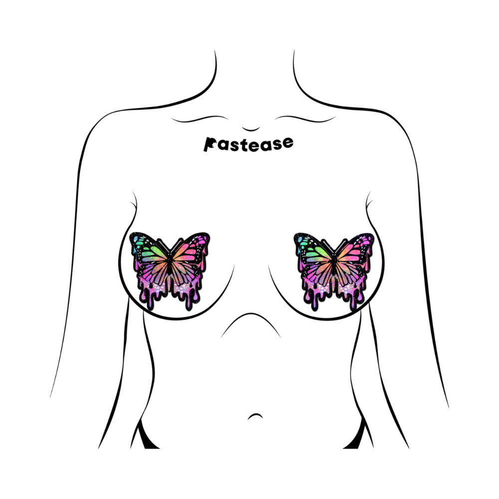 PASTEASE BUTTERFLY MELT TRIPPY GLITTER RAINBOW NIPPLE PASTIES