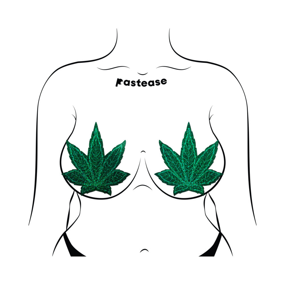 PASTEASE POT LEAF GLITTER GREEN FULL BREAST COVERS SUPPORT TAPE