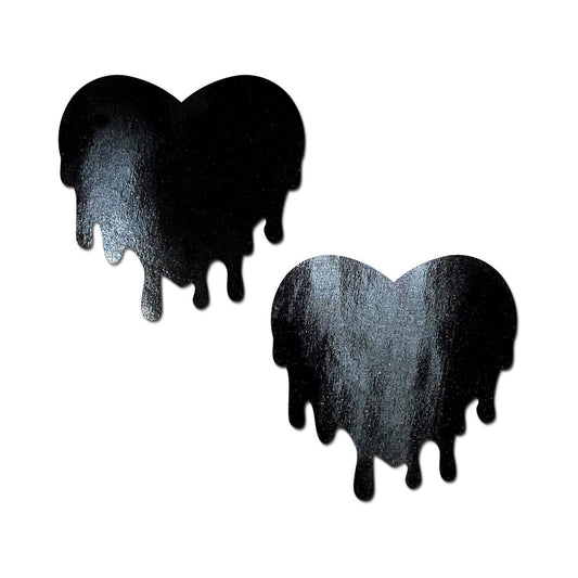 PASTEASE FAUX LATEX PLEATHER VINYL BLACK MELTY HEART NIPPLE PASTIES