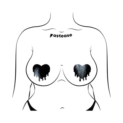 PASTEASE FAUX LATEX PLEATHER VINYL BLACK MELTY HEART NIPPLE PASTIES