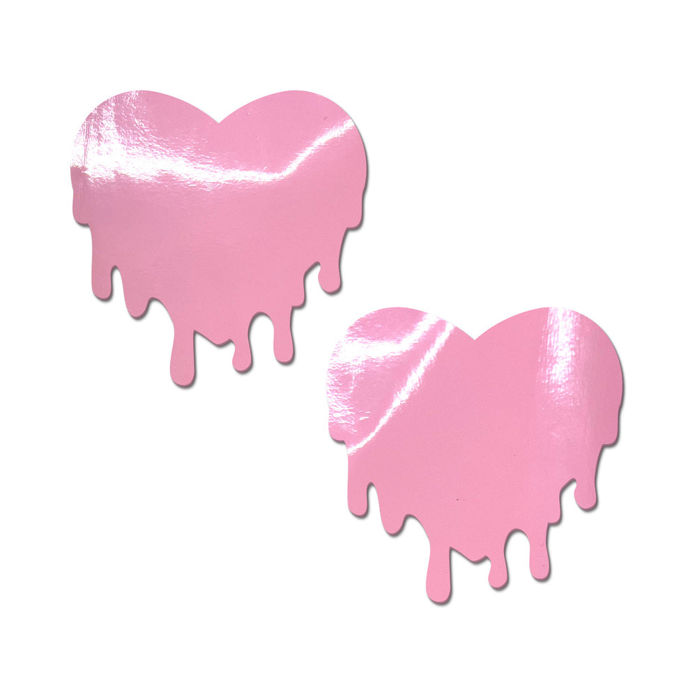 PASTEASE FAUX LATEX PLEATHER VINYL BABY PINK MELTY HEART NIPPLE PASTIES