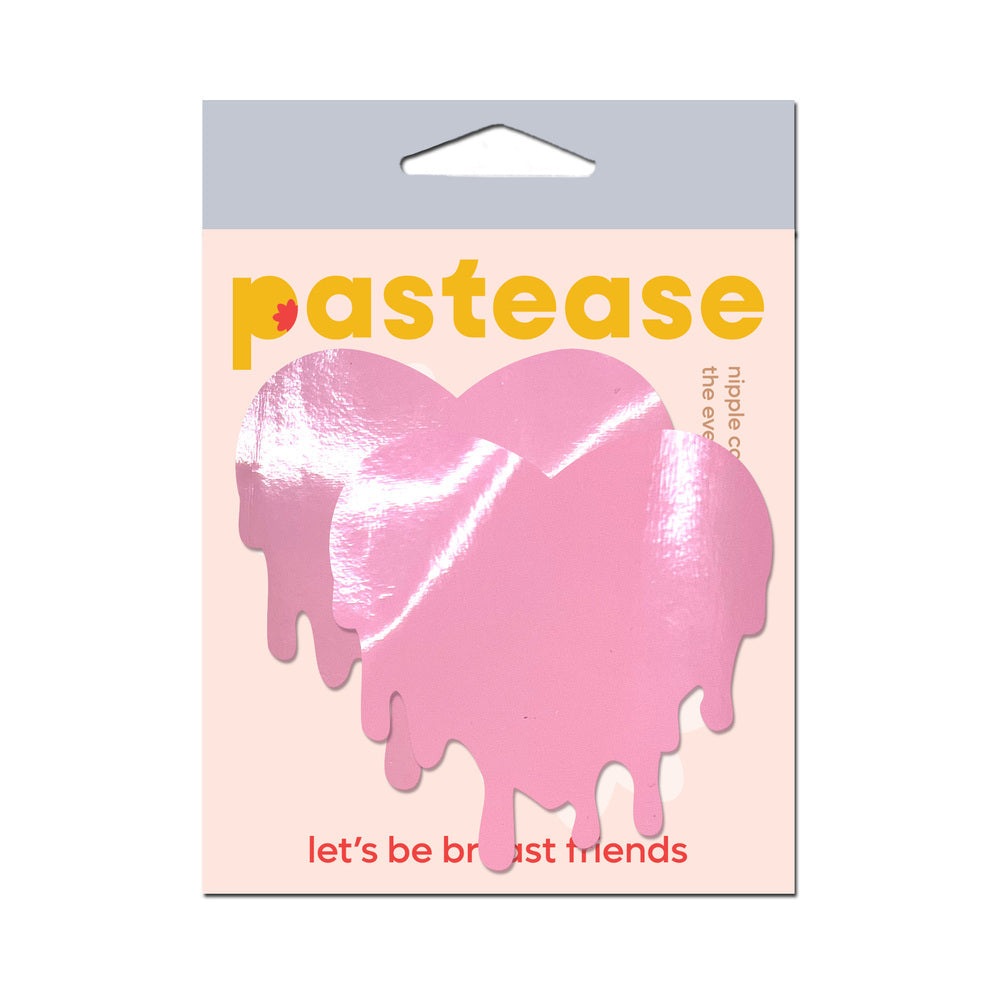 PASTEASE FAUX LATEX PLEATHER VINYL BABY PINK MELTY HEART NIPPLE PASTIES