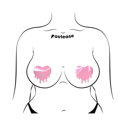 PASTEASE FAUX LATEX PLEATHER VINYL BABY PINK MELTY HEART NIPPLE PASTIES