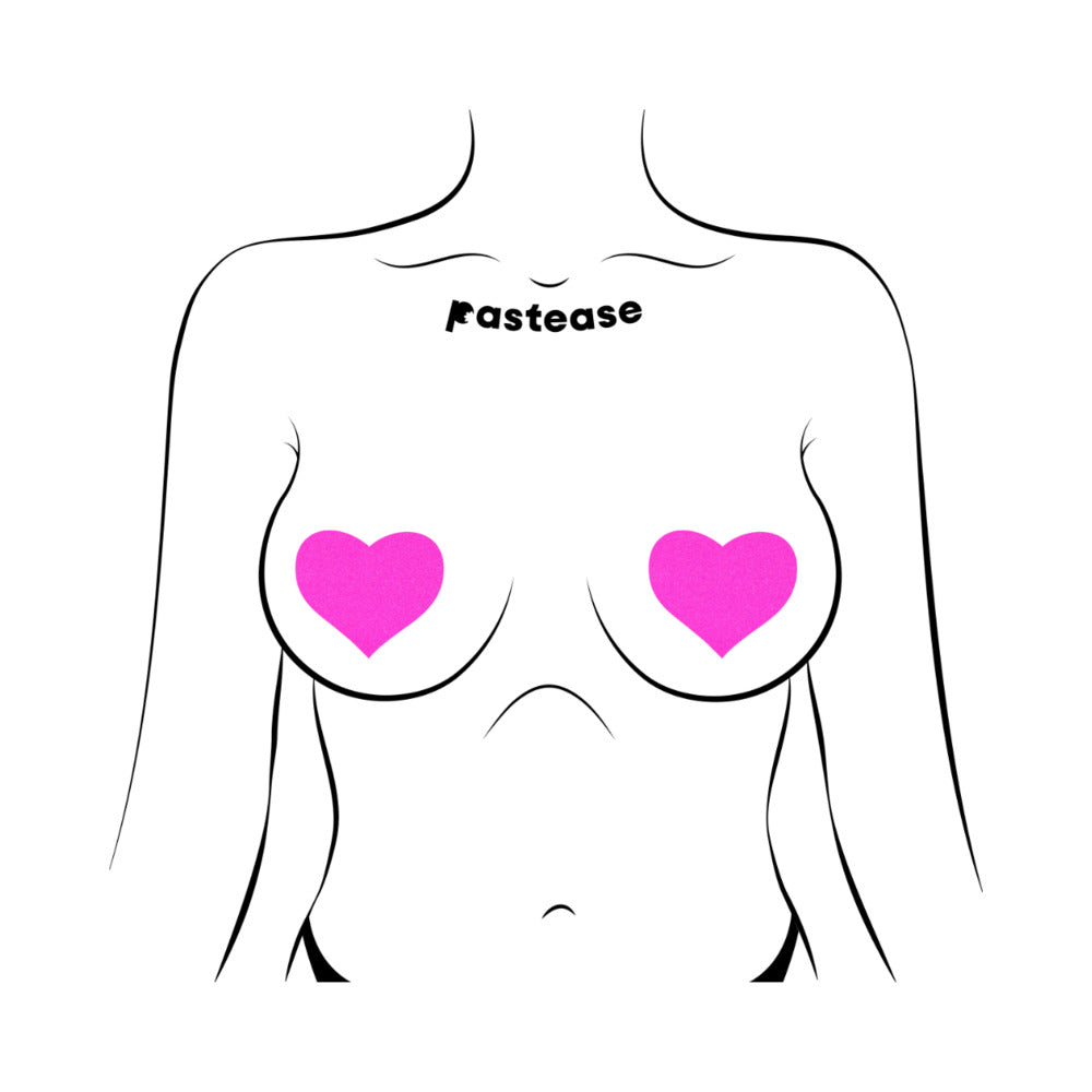 PASTEASE NEON PINK DAY-GLOW LYCRA HEART NIPPLE PASTIES