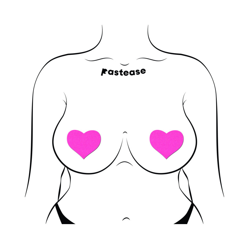 PASTEASE NEON PINK DAY-GLOW LYCRA HEART NIPPLE PASTIES