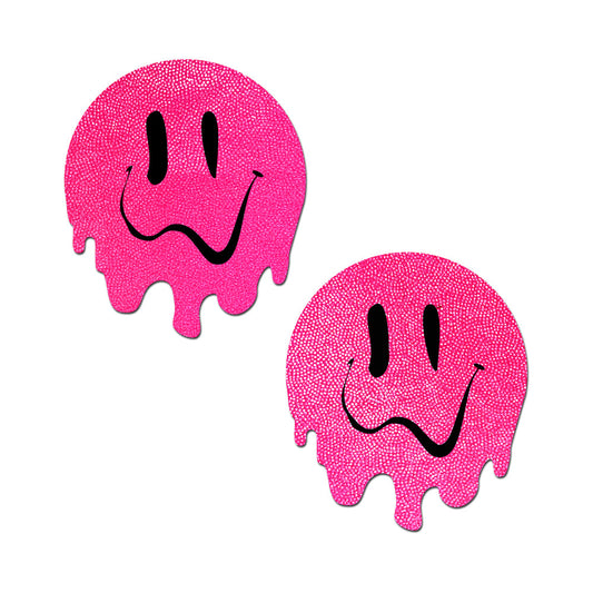 PASTEASE - NEON PINK MELTED SMILING FACE NIPPLE PASTIES